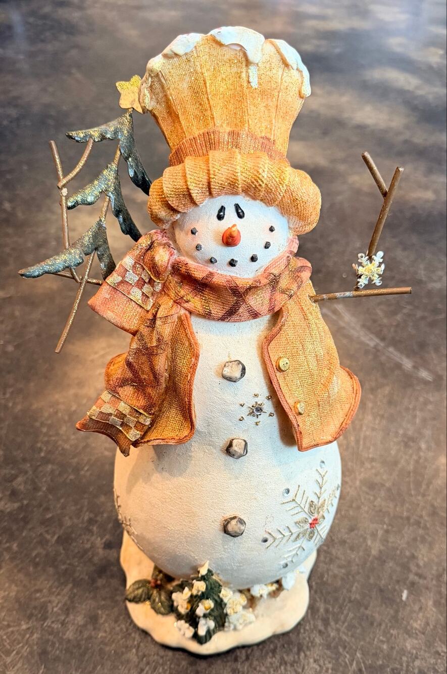 Vintage Kirkland’s Gold 15” Snowman Centerpiece Christmas Decoration